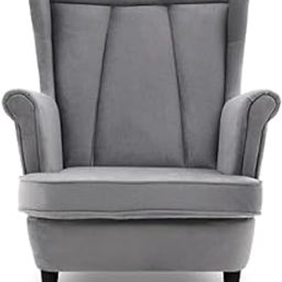 EPIC EVERGREEN ART - Modern High Back Chair, Channel Tufted Velvet Upholstery Padded Seat with Rolled Arm, Wooden Legs, Chair for Living Room, Bedroom, Hallway. (Light Grey)-image-88