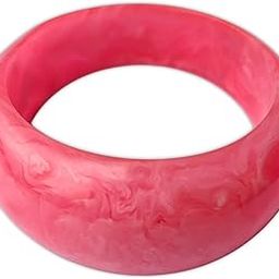 Wide Marbled Resin Bangle Bracelet, Pink Fashion Statement Jewellery-image-99