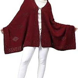 cantabil Women Self Design Maroon Hook Closure Stoles for Women | Light Weight Stole & Scarfs for Women | Ladies Stoles & Scarfs for Winter Wear (LSTL00044_MAROON_1.93 X 68)-picture-45