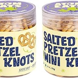 Atom Eats | Salted Pretzel Mini Knots in Jar - (Pack of 2) 70g Each | Savory Snacks, Crunchy Namkeen - Perfect for Snack Box, Parties, On-the-Go - Versatile Food Items - Great for Dipping, Solo Snacking-1