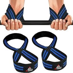 XTRON Weight Lifting Wrist Straps, Figure 8 Wrist Support with cuff Padded, Strong Bar Grip & Lift Heavy Weight, for Deadlift, Powerlifting, Gym Workout, Strength Training Fitness Exercise, for Men, set of 2 pc Wrist Straps Figure 8 (DX 089) Black (Black Blue)-image-93
