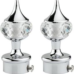 Crystal Glass Curtain Rod Finials with Chrome Finish, Decorative End Caps, Set of 2-image-42