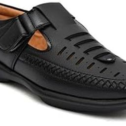 Men’s Black Formal Leather Sandals -Breathable & Comfortable Office Wear Brown Shoes-picture-19