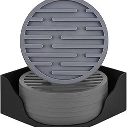 Kuber Industries 6 Pcs Anti-Skid Tea Coaster with Holder - Silicone Round Tea Cup & Water Glass Cover Top Lid for Teapoy - Grey-image-23