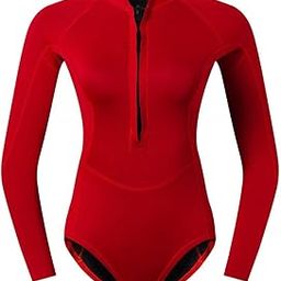 ATORSE Women Neoprene Sleeve Wetsuit Front Zip Diving Bikini Suit Red S-picture-1