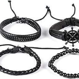 Men's Leather Wrap Bracelet Set - Multi Layered Leather Wristband | Birthday & for Him-18