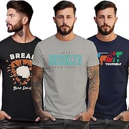 S to 5XL Stylish Printed Cotton Round Neck Tshirt for Men - 100% Cotton, Half Sleeve, Combo Pack of 3 T Shirts for Men-image-31