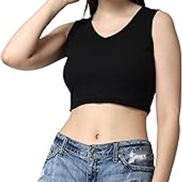 Casual Solid Ribbed Crop Top for Women || Sleeveless Crop Top for Women || V-Neck Crop Top for Women || Latest Women Crop Top for Summer-image-32