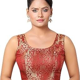 Womens Rich Banaras Brocade Sleeveless Readymade Saree Blouse-image-57