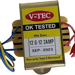 V-TEC 12V 2AMP Transformer Step Down Input 220v Output 12-0-12 Volt 2amp (2000MA) Current Used for Music system/12v Power Supply-22