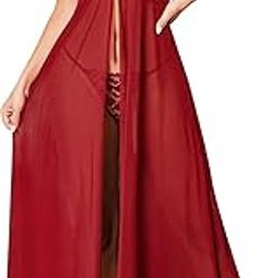 Sexy Honeymoon Nighty for Women XXL Nighty for Women Stylish Sexy hot Nighty for Women Stylish Red Lace Nightgown with Deep V-Neck Front Honeymoon Special Lingeries for Women-image-2