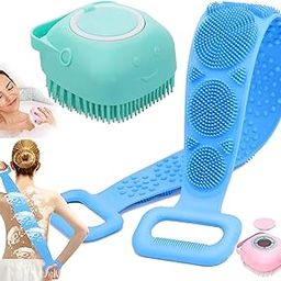 BOTEX Silicone 2-in-1 Bath Body Brush and Shampoo Dispenser Exfoliating Scrubber Combo - Gentle Exfoliation and Deep Cleaning for All Ages (Multicolor, 2pcs)-9