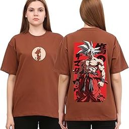 Anime Goku Oversized Brown Tshirt for Women and Men Drop Shoulder Unisex Baggy Loose Fit Cotton T-Shirts-image-30
