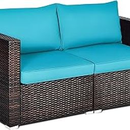 MJA FURNITURE Patio Sofa 2 Seater, Patio Sofa Set for Garden, Balcony, Wicker Rattan Sofa with Cushion, Outdoor Sofa Single Seater, Patio Furniture (Sky)-image-33