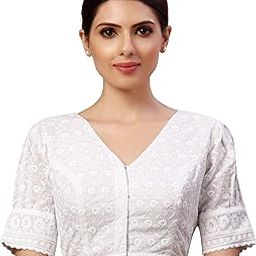 Women's Readymade Cotton Chikankari Saree Blouse with Puff Sleeves-image-96