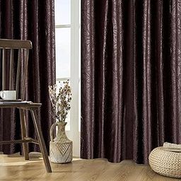 Amazon Brand - Solimo Leaf Opaque Polyester Long Crush Emboss Window Curtains (Pack of 2, 5 Feet, Coffee)| Rod Pocket-16