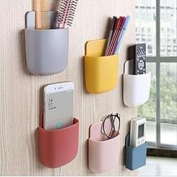 Mobile Phone Holder, Pen Stand, Wall Mounted Remote Storage Box | Multicolor Plastic Organizer Case for Air Conditioner, TV Remote, Phone Charger Plug Holder (Pack of 12)-26