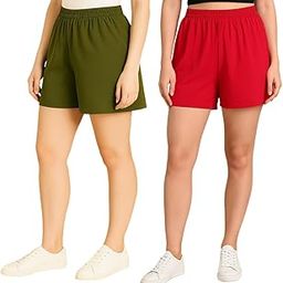 UNICUS Apparel Women's Solid Shorts (Combo Pack of 2)(Green::Pink,XS-image-61