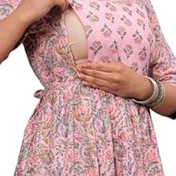 Women's Pure Cotton All Over Printed Kurti Gown Feeding Dress Maternity Gown Feeding Nighty Kurti-33