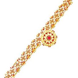 TOF Traditional Rajasthani Gold Plated Dulhan Bridal Sheeshphool Meenakari Matha Patti with Borla in Kundan and Pearls with Extra Pin-up Dori for Women and Girls (Red)-image-87