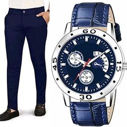 Men's Lycra Blend Designer Latest Trending Formal Trousers with Button and Zip Fly | Formal Track Pant Trousers for Men with Combo Men Watch-image-74