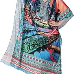 Abstract City Digital Printed Crepe Maxi Length Kaftan Dress For Women Multicolor Freesize-11