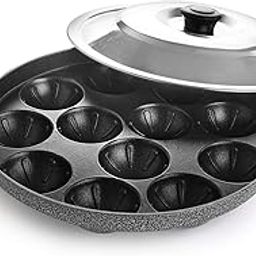 CELLO Non-Stick 12 Cavity Grill Appam Patra 2 Side Handle with Stainless Steel Lid | Appam Maker | Appam Patra | Appam pan | Litti Maker | Appe Stand-0