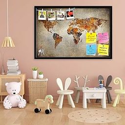 ArtzFolio Photo of Grunge Map of The World Printed Bulletin Board Notice Landscape Pin Board Soft Board | Black Frame 17.6inch x 12inch (44.6cms x 30.5cms)-29