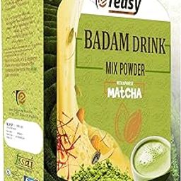 ETEASY Matcha Badam mix milk drink kashmiri kesar Saffron mix with real bits almond nutritious healthy refreshing powder (400 Gm)-image-78
