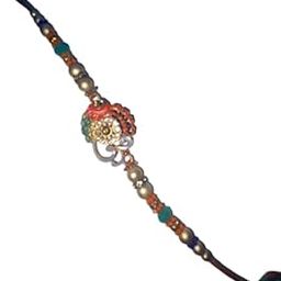 Traditional Rakhi for Brother Handcrafted Auspicious Raksha Bandhan Thread with Beads, Roli Chawal (Om-01)-image-25