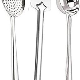 Stainless Steel 3Pieces Cooking Spoons Set, Contains Ladle, Turner, Skimmer,Kitchen Cooking Essential Set for Home, Set of 3-16