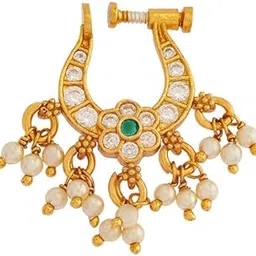 kushal's Fashion Jewellery Grey-White-Pearl Gold Plated Ethnic 92.5 Pure Silver Temple Nath - 406677-picture-6