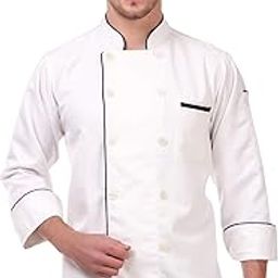 KODENIPR CLUB Traditional White Chef Coat Black Piping, Poly/Cotton,Size (X-Large(42))-image-42
