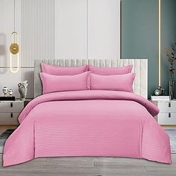 Hotel Cotton Bedding Set King Size – 6 Piece Set with 1 Duvet Cover (220x240cm), 1 Fitted Bed Sheet (200x200+30cm), and 4 Pillow Cases (48x74+5cm) – Stripe Pattern (Pink)-image-70
