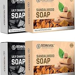 SEDROVEIL Lily Charcoal & Sandalwood Soap Combo | Ayurvedic Handmade Soap Bars for Detox, Glow & Skin Nourishment | Natural Herbal Bath Soap for Men & Women | Sulfate-Free | Combo of 4 x 95g-image-20