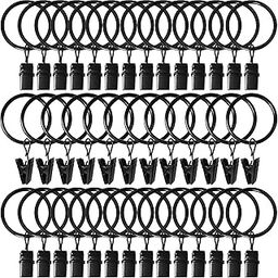 SHOPEE 40 PCS Curtain Backdrop Ring with Clips, Drapery Clips with Rings, Hangers Drapes Rings 1.26 Inch Interior Diameter, Fits up to 1 Inch Curtain Rod,Black-image-2