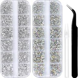 5136Pcs Flatback Clear Crystal Rhinestones Set for Nail Art Glass Tumblers Glitter Round with Picking Pen and Tweezer (SS4 ~ SS16)-19