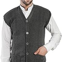 Men's Front Open Buttoned Sleeveless Solid Color Cardigan/Woolen Jacket/Waist Coat/Sweater with Pockets-12