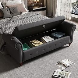 Caradel Wood Skyler Ottoman With Storage 2 Seater 63" Chesterfield Sofa, Tufted Ottoman For Livingroom, Office, Bedroom, Two Seater. (Grey)-image-19