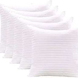 ZLXO Hotel Quality Premium Fibre Soft Filler Cushion, Stipe Sofa Cushion, Square Pillow (Comfortable and Soft Pillows),Set of 5 (White, 16X16 Inches)-5