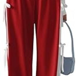Women's High-Rise Wide-Leg Sweatpants, Cotton Blend, Side Bow Details, Black and White, Athletic Loungewear-image-25