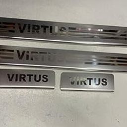 CARMART Door Sill/Foot Step Stainless Steel Plates Set of 4 Compatible for Virtus-12