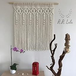 R.R.LALA Macrame Curtain Wall Hanging, Doorway Window Curtains Handwoven Wedding Backdrop Arch, Closet Room Divider Boho Wall Decor Size Width 4 feet Length 4 feet Off White Color-image-65