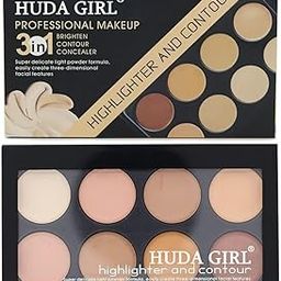 HUDA GIRL Beauty Professional Multi-Purpose Beauty Highlighter Contour and Concealer Palette | Face and Body Makeup | 8 Shades | Color Corrector-2