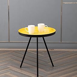 Market99 Yellow and Black Round Side Table for Home | Stylish End Table & Nightstand for Living Room, Bedroom & Small Spaces | Tripod Table-image-21