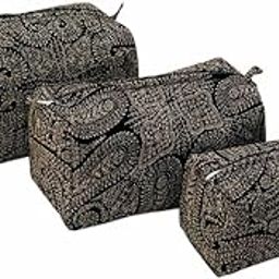 Set of 3 Multipurpose Pouches - Organiser/Kit/Bag for Cosmetic/Makeup/Jewelry/Toiletry/Shaving/Medicine/Travel Essential I Pure Cotton I Hand-Block I Floral I Black & White-image-72