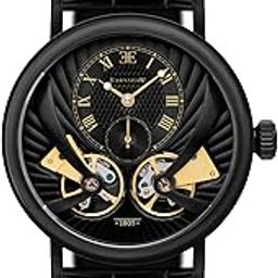 Mens 43mm Beaufort Anatolia Double Barrel Automatic Watch with Open Heart Dial and Genuine Leather Strap ES-8059-picture-13