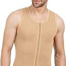 GYNECOMASTIA Full Compression Vest || HIGH COMPRESSION || Front Hook and Zip Closer || Tomboy Chest Binder || Chest and Abdomen Support || Chest Shapewear (Medium, Beige)-image-2