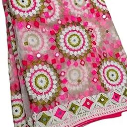 Women's Fancy Heavy Net Fancy Festival White Phulkari Dupatta For Women-image-5