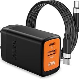 Tukzer 67W QC/PD 2 in 1 USB & Type C GaN Dual Port Fast Charger Adapter with Type C to C Cable for Laptop, MacBook, HP, Asus, Lenovo, Dell, Samsung Galaxy/Note, Android Devices and New iPhone Series-2